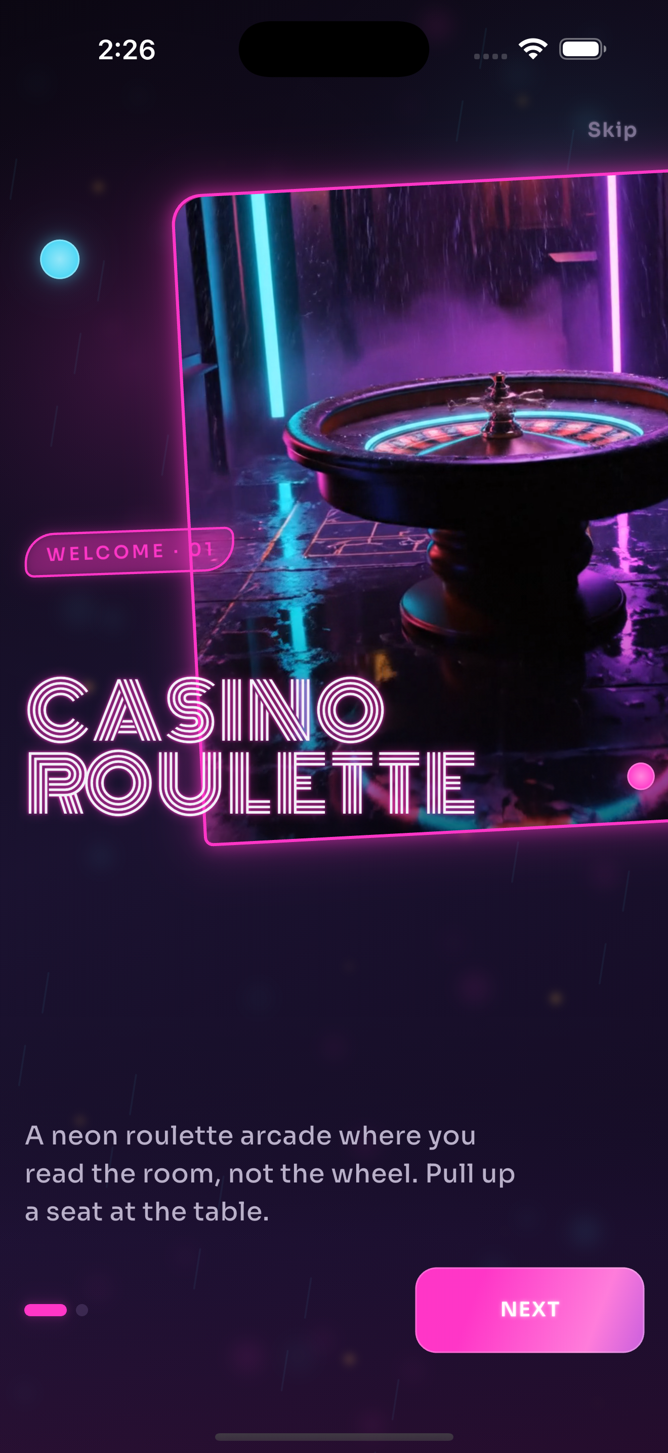 Casino Roulette onboarding screen